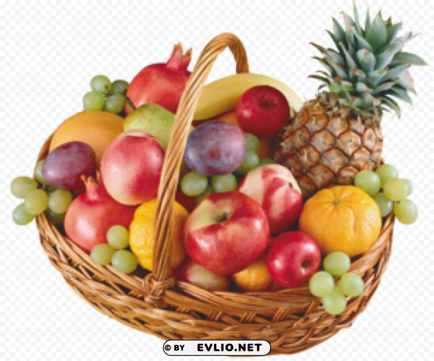 Basket With Fruits Isolated Artwork In Transparent PNG