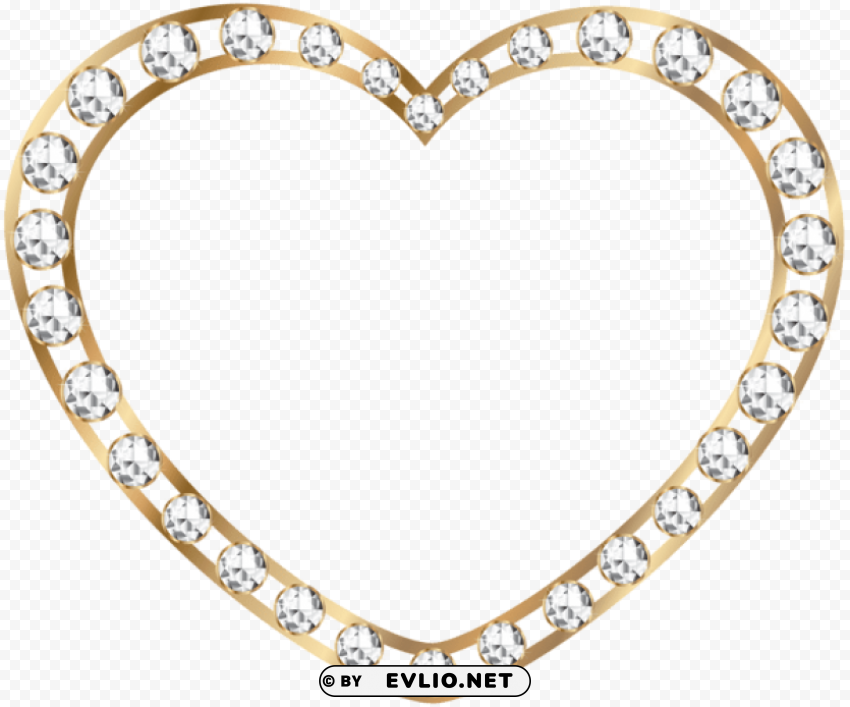 gold heart with diamonds Isolated Design on Clear Transparent PNG