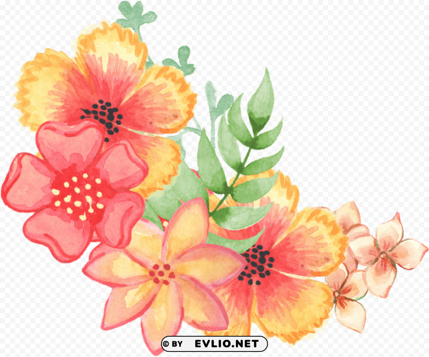 public domain watercolor flowers PNG graphics with transparent backdrop