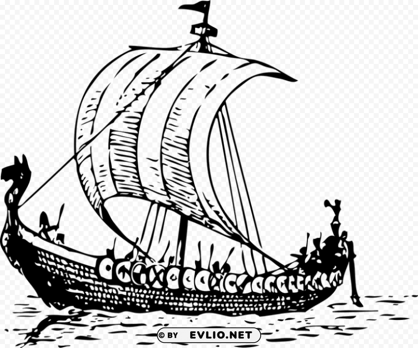 viking boat drawing PNG with cutout background