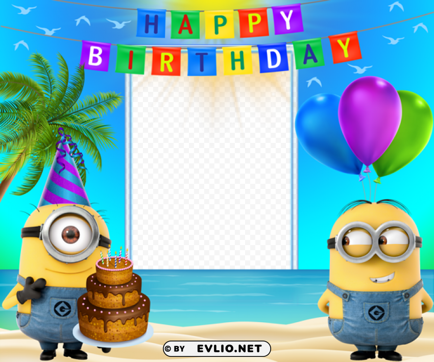 happy birthday transparent frame with minions PNG files with no background assortment