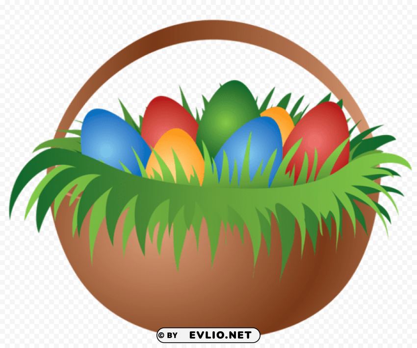 painted easter basket with easter eggs PNG image with no background