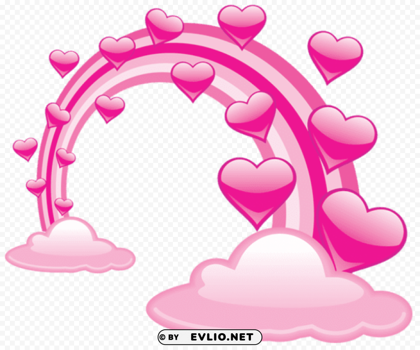 pink valentine clouds with hearts and pink rainbow HighQuality Transparent PNG Element