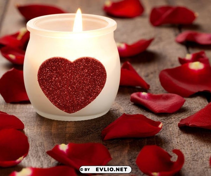 Valentines Daywith Candle And Rose Petals PNG Files With Transparency