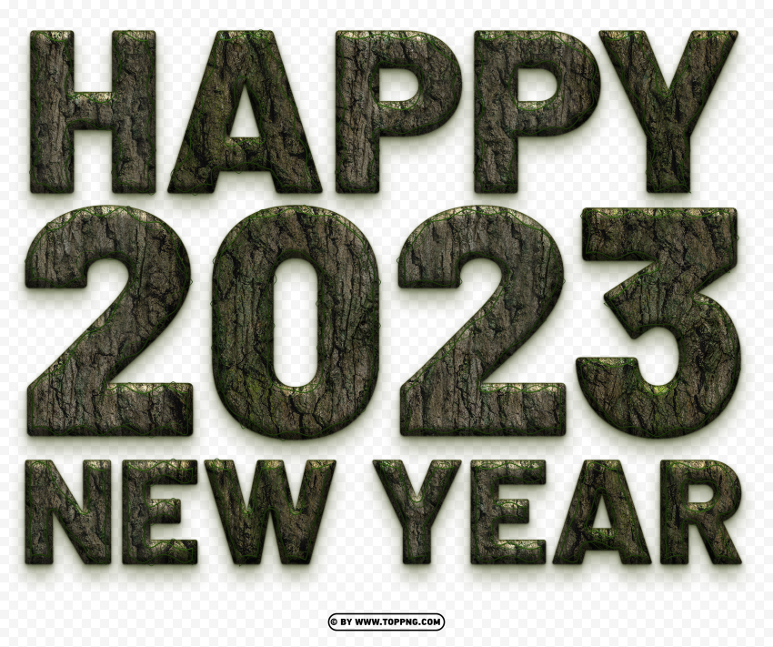 2023 happy new year text style tree wood Clear PNG image