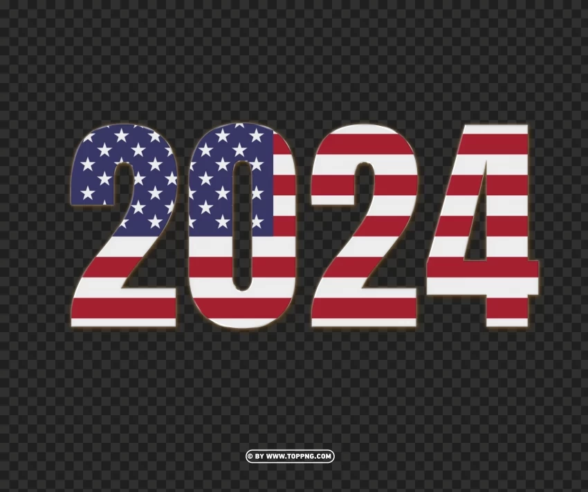 2024 text as usa flag background Isolated Character in Transparent PNG