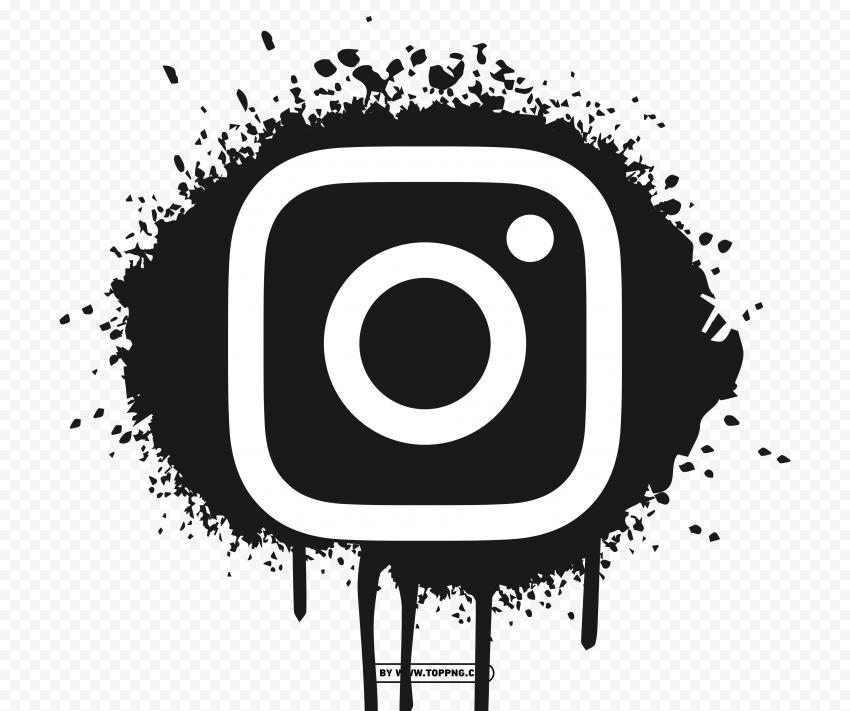 Black and white Instagram icon with brushstroke PNG Image with Isolated Graphic Element - Image ID b810e827