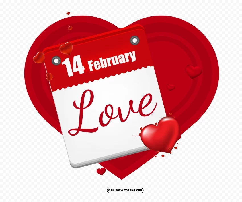 calendar 14 february happy valentines day with heart Isolated Item with Transparent Background PNG