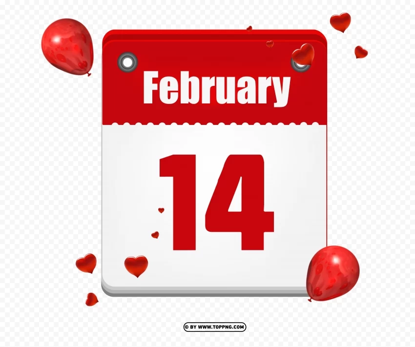 Valentines Day 14 February Calendar Design HD Isolated Graphic On HighQuality Transparent PNG