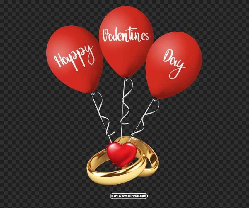 creative happy valentines day balloon with golden wedding rings Isolated Object on Transparent Background in PNG - Image ID daf2d2d8