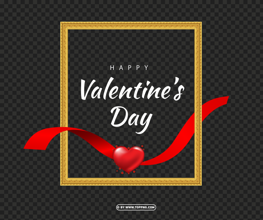 creative happy valentines day frame with ribbons Isolated Object on HighQuality Transparent PNG
