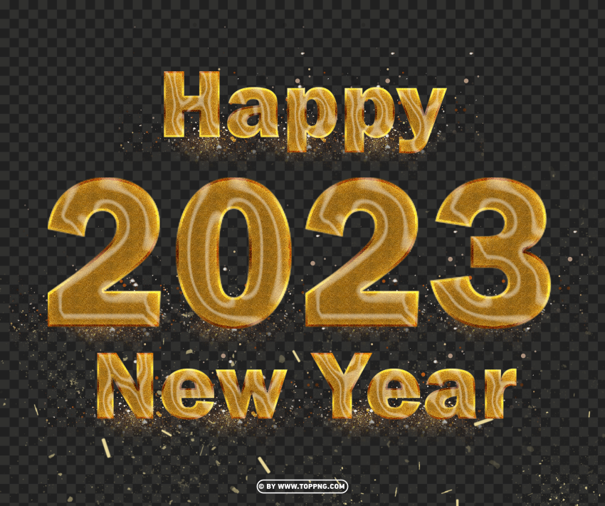 gold glitter 2023 happy new year luxury design Transparent Background PNG Isolated Icon