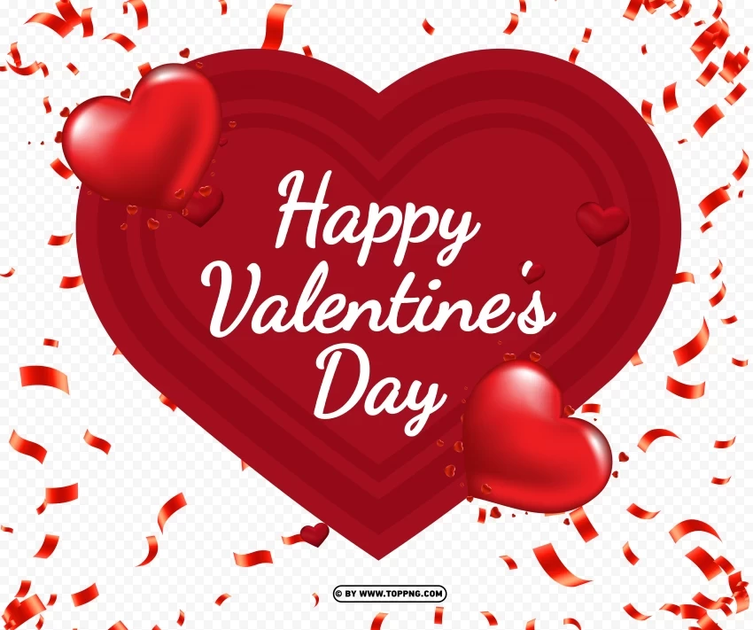 happy valentines day with red ribbons Isolated Object on Clear Background PNG