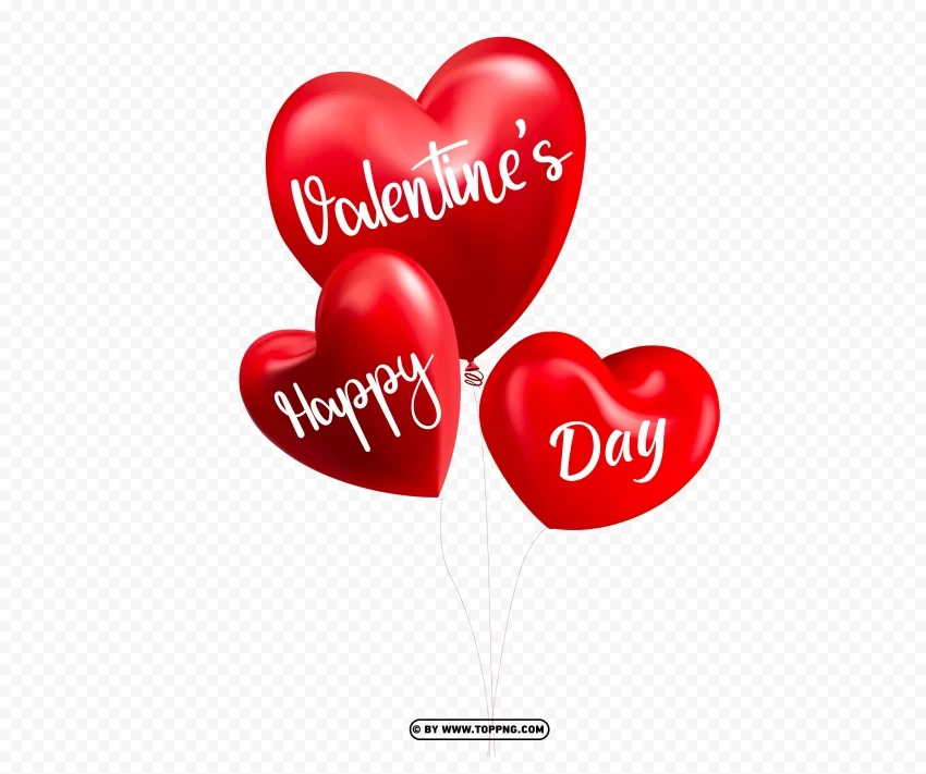 happy valentines day with romantic red flying heart balloons PNG files with clear background