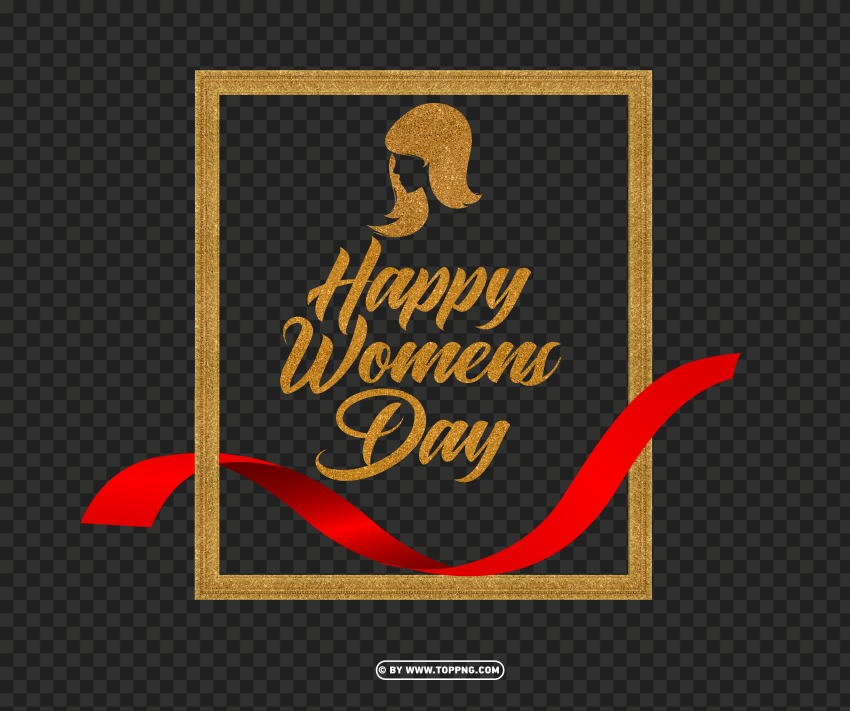 Happy Women's Day Gold With Ribbon Red PNG transparent elements compilation - Image ID 96fd8d61