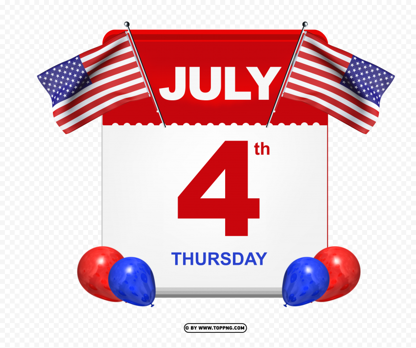 July 4th 2024 Holiday Calendar with Events Isolated Design on Clear Transparent PNG - Image ID 4a638c3f