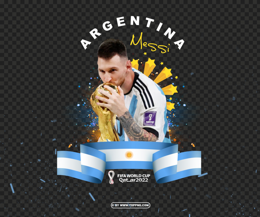 Lionel Messi kissing the trophy 2022 world cup PNG images with alpha transparency diverse set