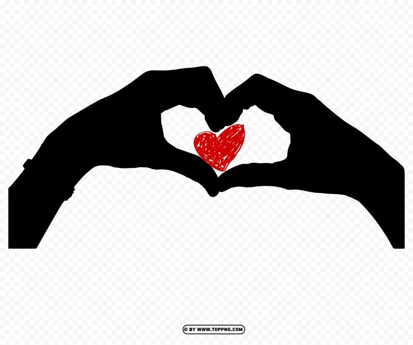 love hand heart red gesture black silhouette Isolated Element in HighResolution Transparent PNG