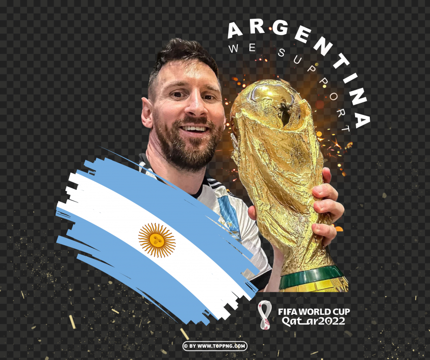 messi lifts the fifa world cup trophy for argentina PNG images with alpha transparency free