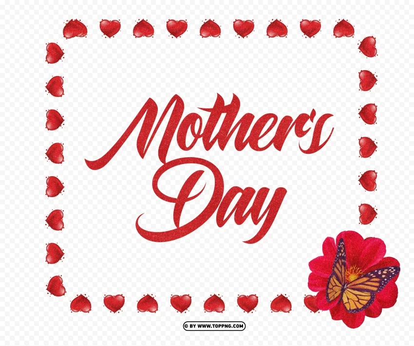 Mother's Day Heart Frame with Butterflies and Flowers PNG images with transparent backdrop