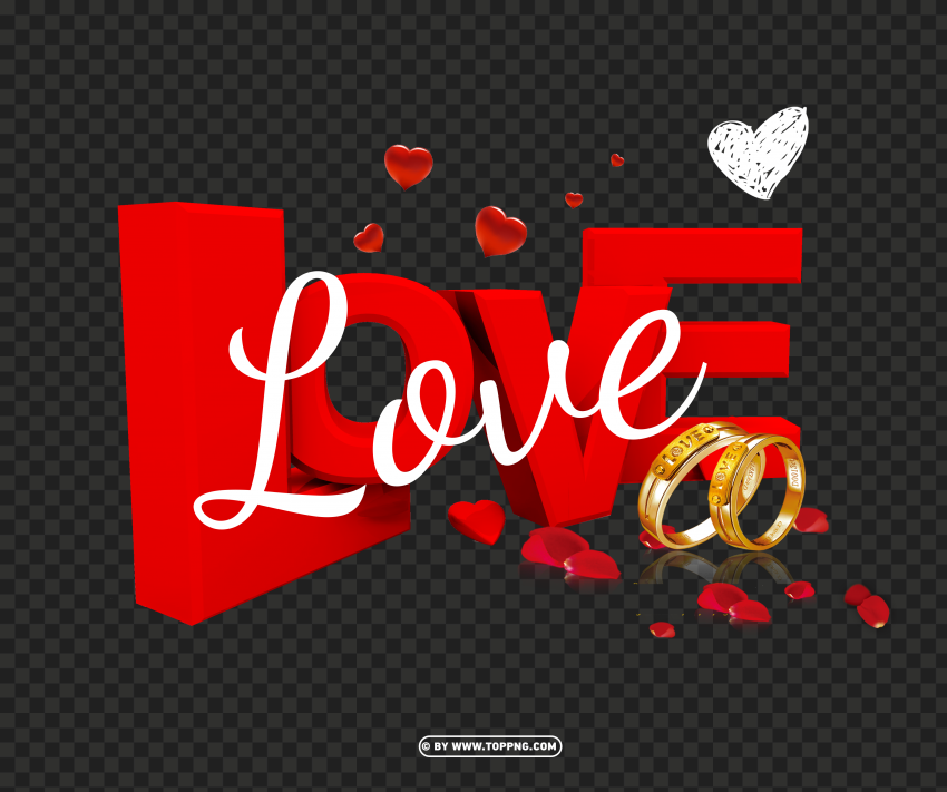 Red 3D Love Word With Hearts Valentine's Day Isolated PNG Object with Clear Background