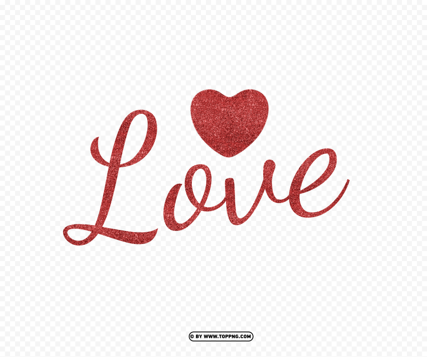  Love Word With Heart Red Glitter Isolated Subject in Transparent PNG Format