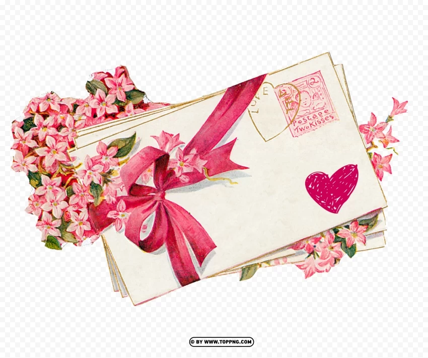 watercolor love letter envelope with flowers heart hd Isolated Element on Transparent PNG