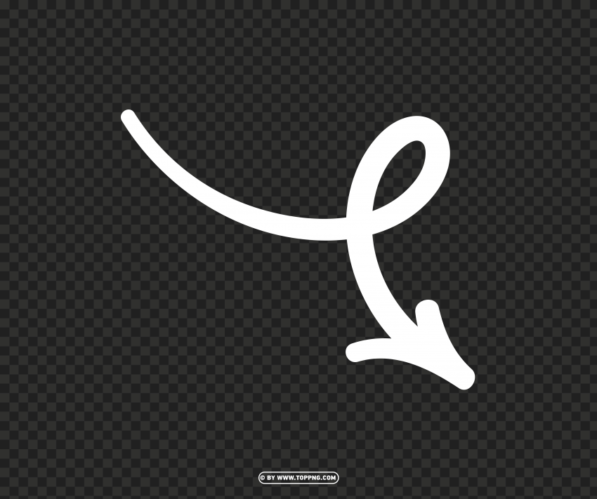 white hand drawn arrow down right PNG Isolated Design Element with Clarity