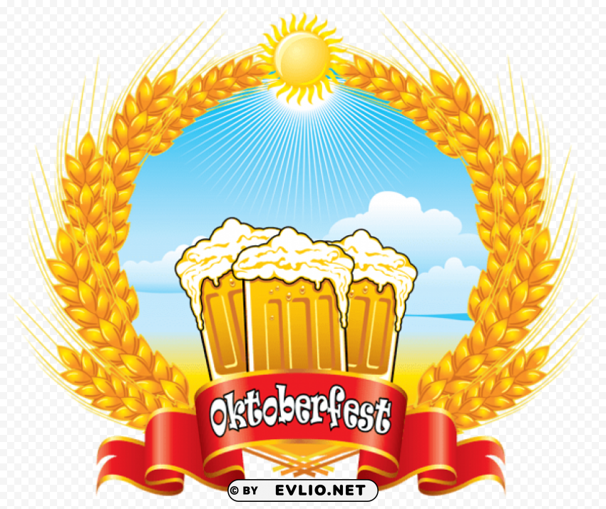 oktoberfest red banner with beer mugs and wheatpicture Isolated Character in Clear Transparent PNG
