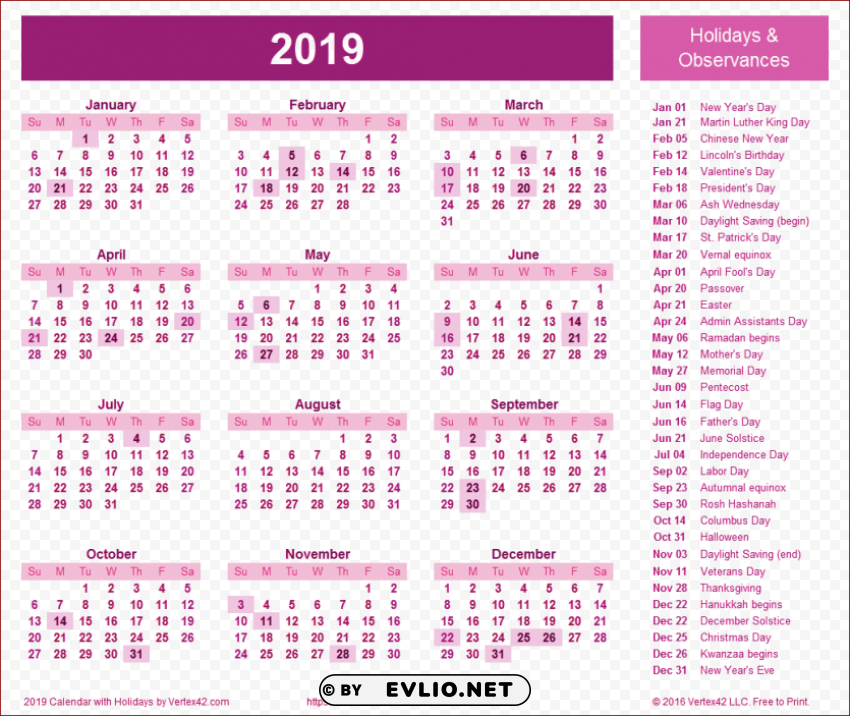 calendar 2019 pink Clear Background PNG with Isolation