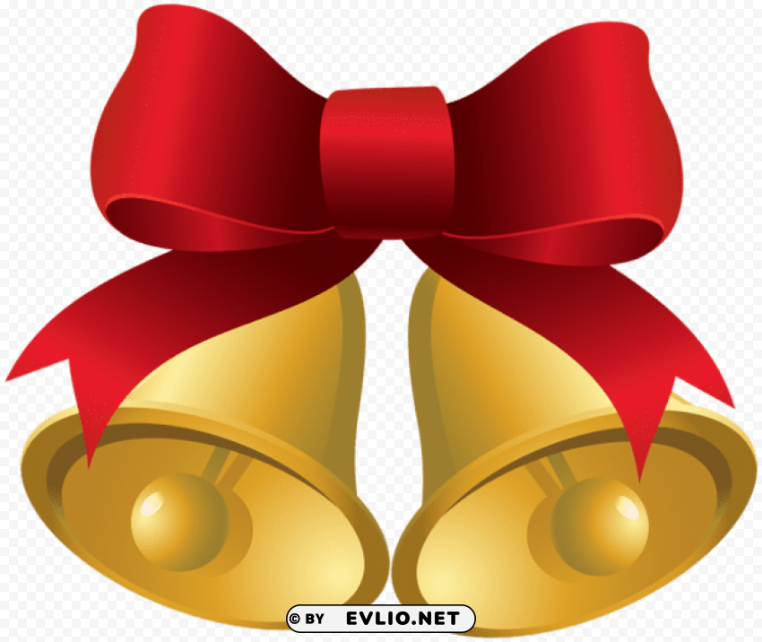 christmas gold bells with red bow Isolated Design Element in Clear Transparent PNG