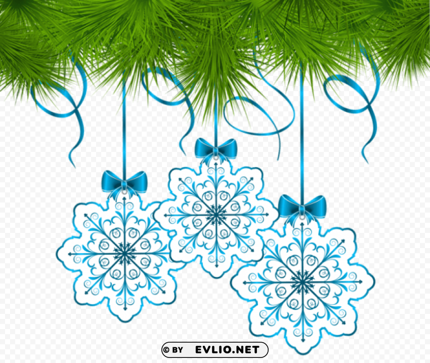 christmas pine decor with snowflakes ornaments Transparent PNG picture