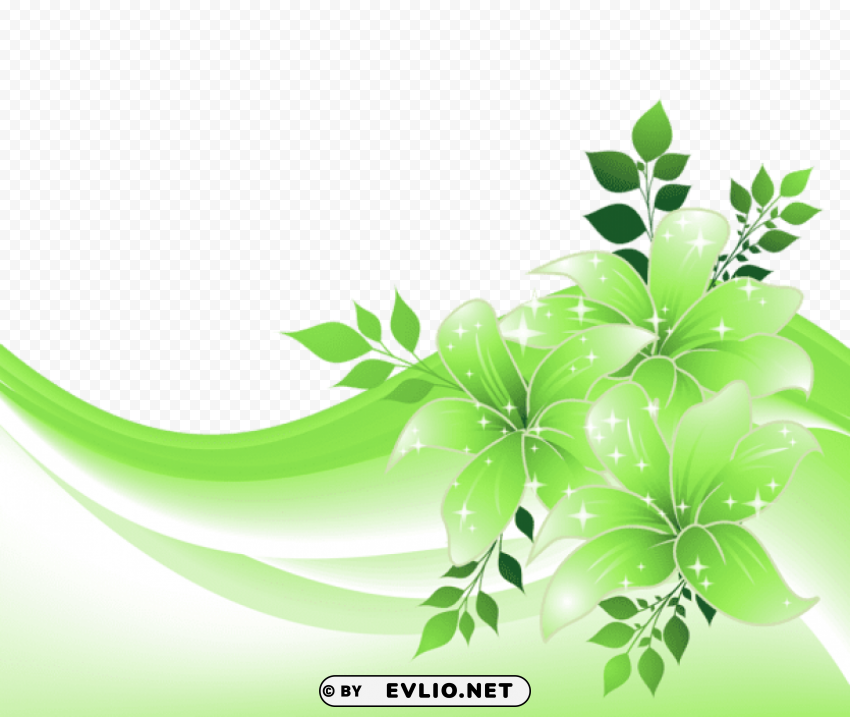 green decoration with flowers ClearCut Background Isolated PNG Graphic Element