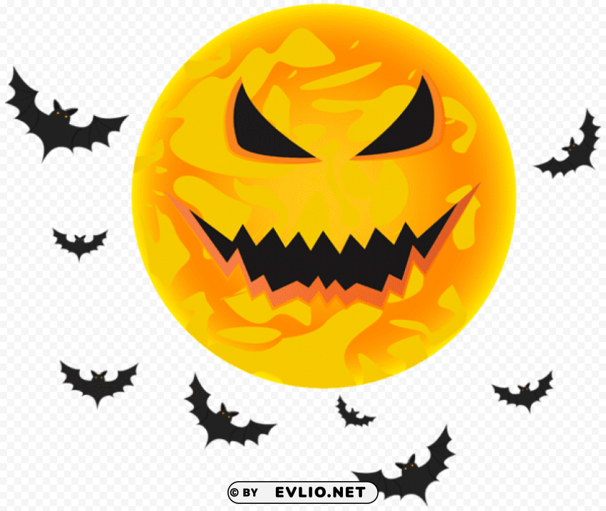halloween yellow moon and bats PNG transparent images for social media