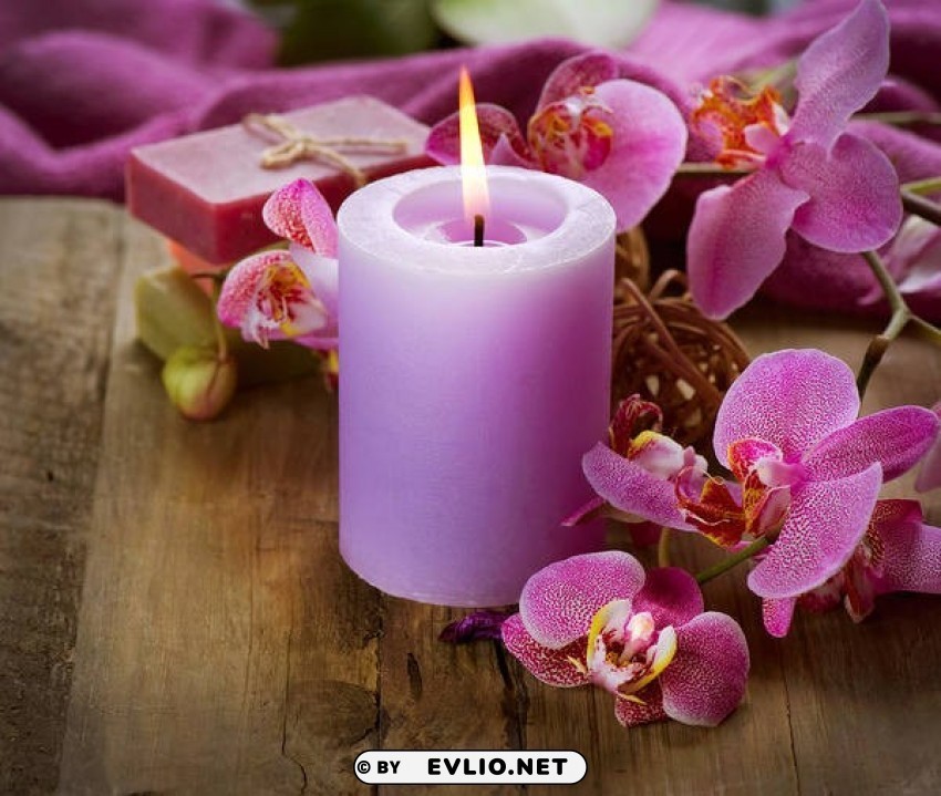 beautifulwith orchids and candle Isolated Graphic on Clear PNG