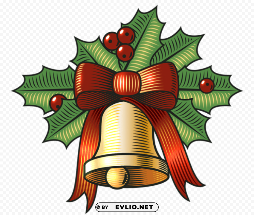large christmas bell with holly Isolated Artwork with Clear Background in PNG