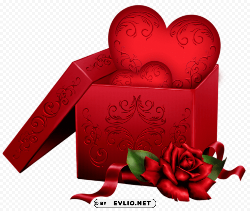  gift box with heart and rose PNG clip art transparent background