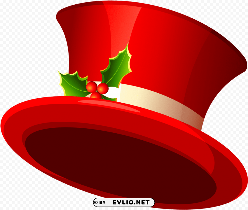Red Christmas Top Hat with Holly Decoration Transparent PNG images free download