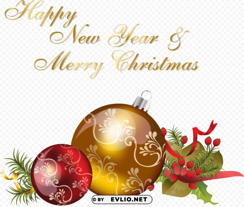 happy new year and merry christmas - ball ornament christmas Transparent PNG Isolation of Item