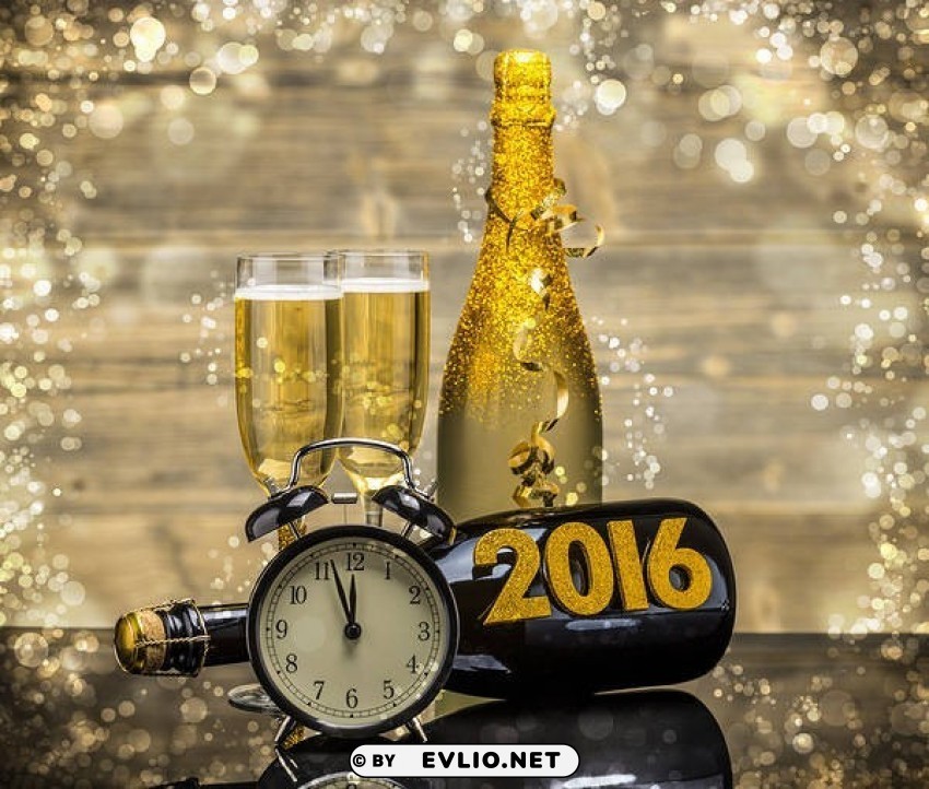 new year 2016 with champagne Isolated Object on Clear Background PNG