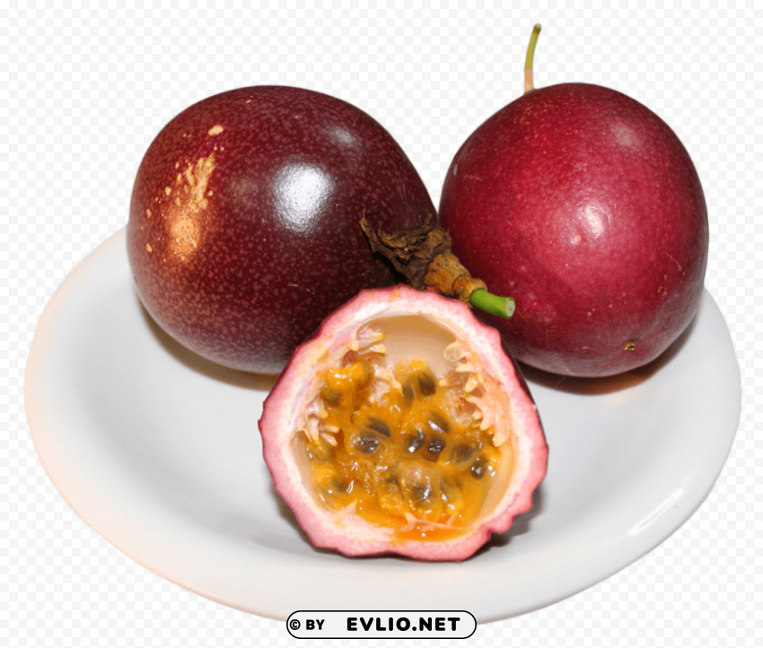 Passion Fruits on Plate Isolated Artwork in Transparent PNG
