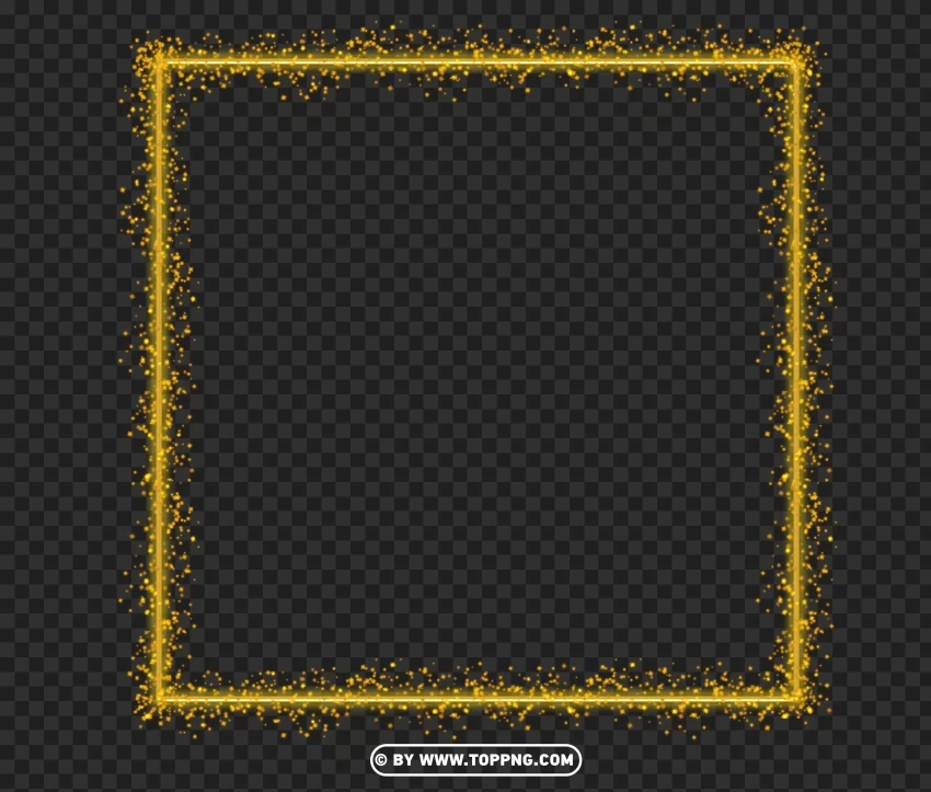 Glowing Gold Sparkle Square Frame Effect Image Transparent PNG Isolated Graphic Detail