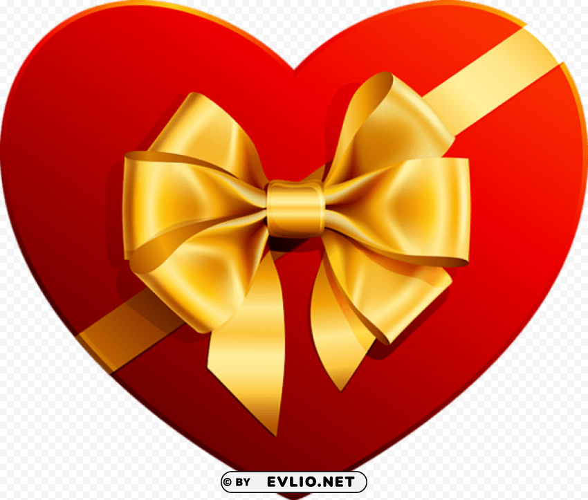  Heart With Gold Ribbon Isolated Character In Transparent Background PNG