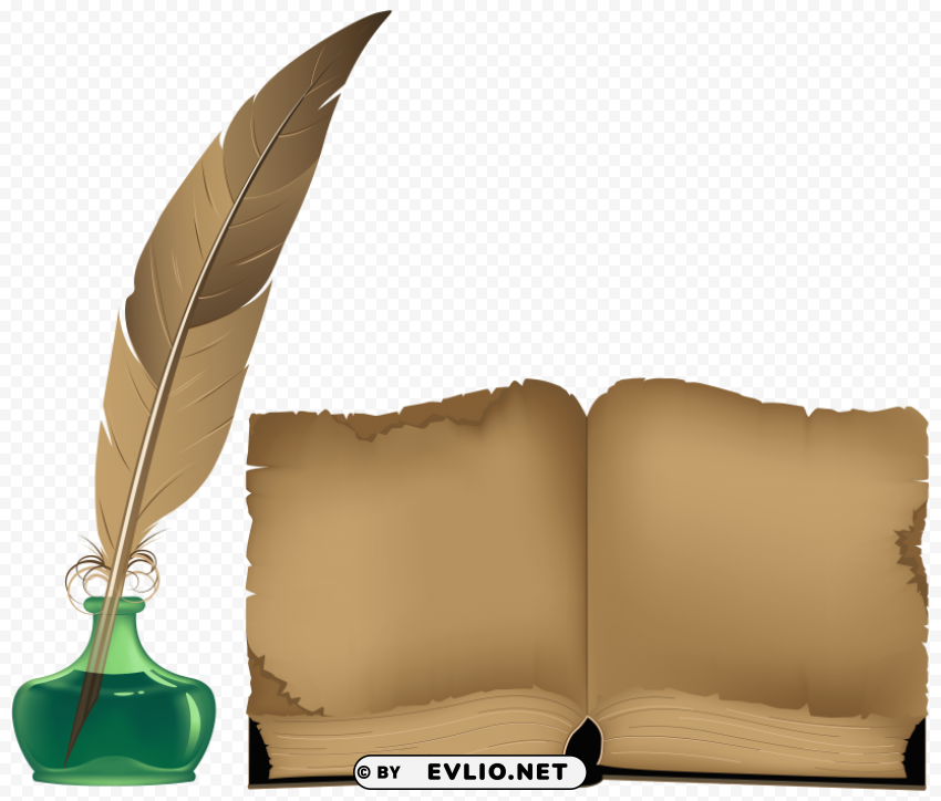 ancient book and inkwell PNG Image Isolated with High Clarity