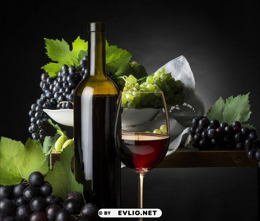 With Grapes And Wine PNG Cutout