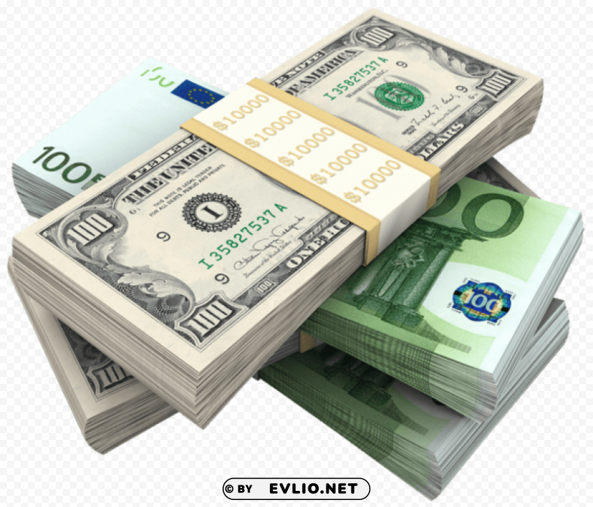 bundles of dollars and europicture PNG graphics with alpha channel pack