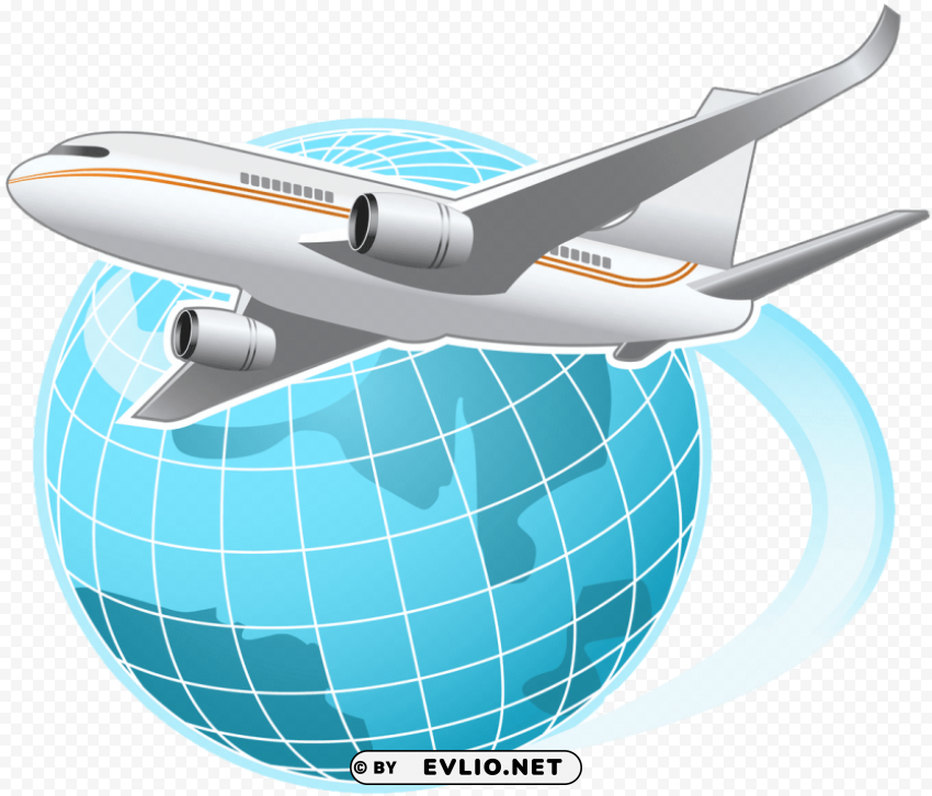 globe with airplane PNG for presentations