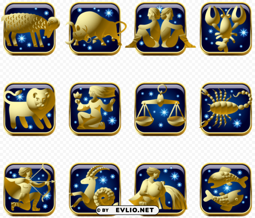 blue and gold zodiac signs PNG Graphic with Transparent Background Isolation