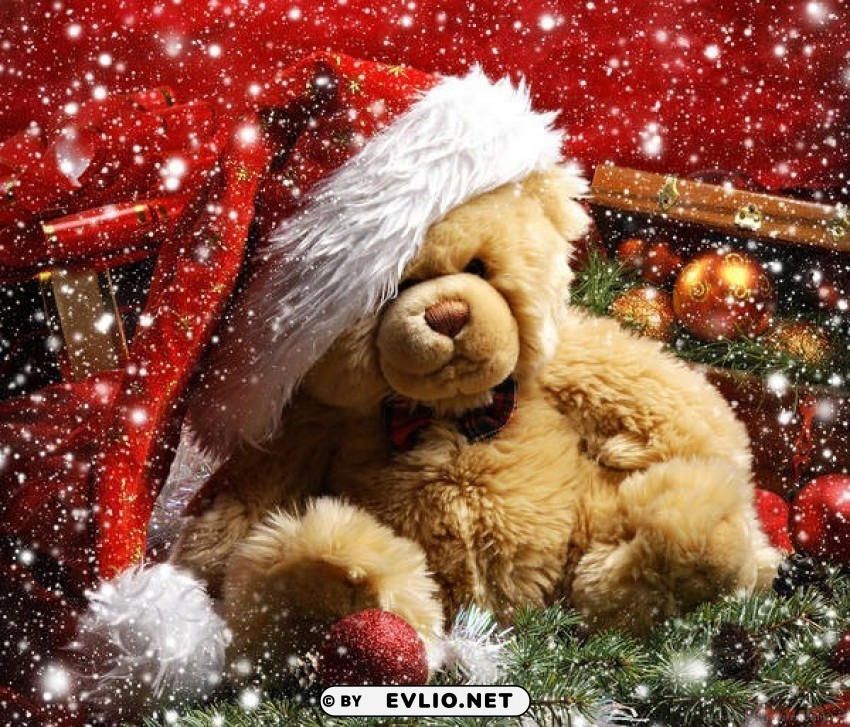 christmaswith cute teddy bear Isolated Item on Clear Background PNG