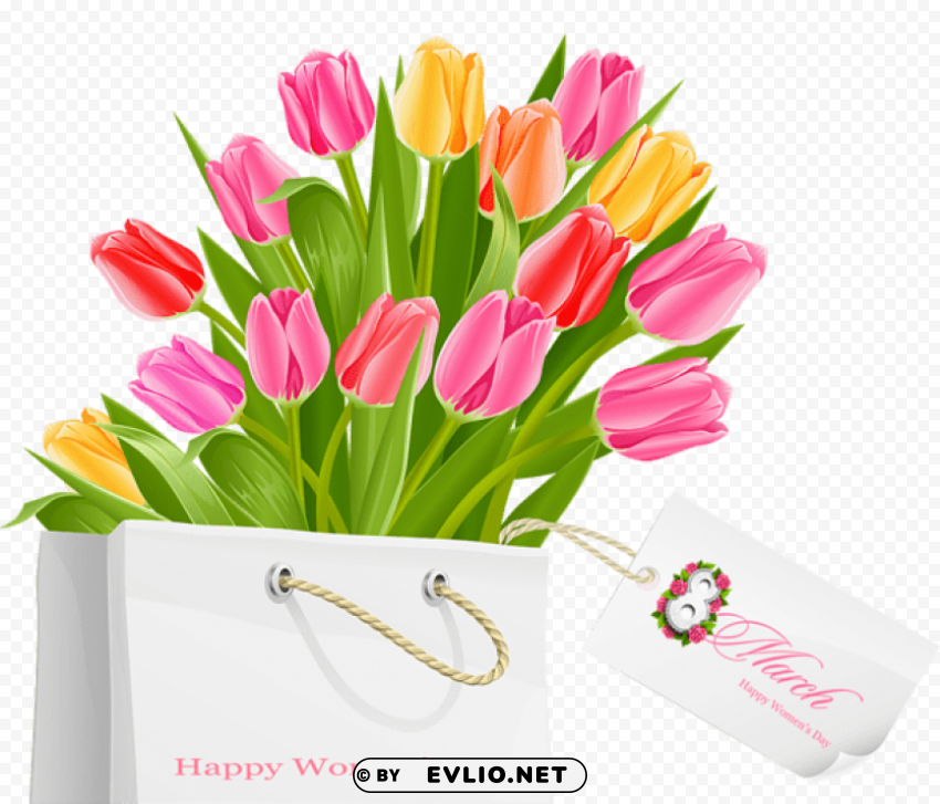 happy womens day gift bag with tulips HighResolution PNG Isolated Artwork png images background -  image ID is c3f6cca9